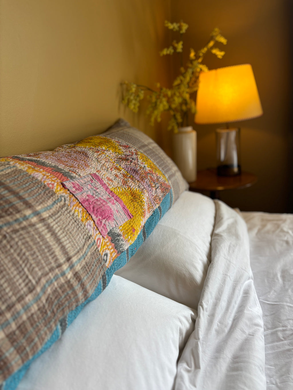 Antique Kantha long bolster