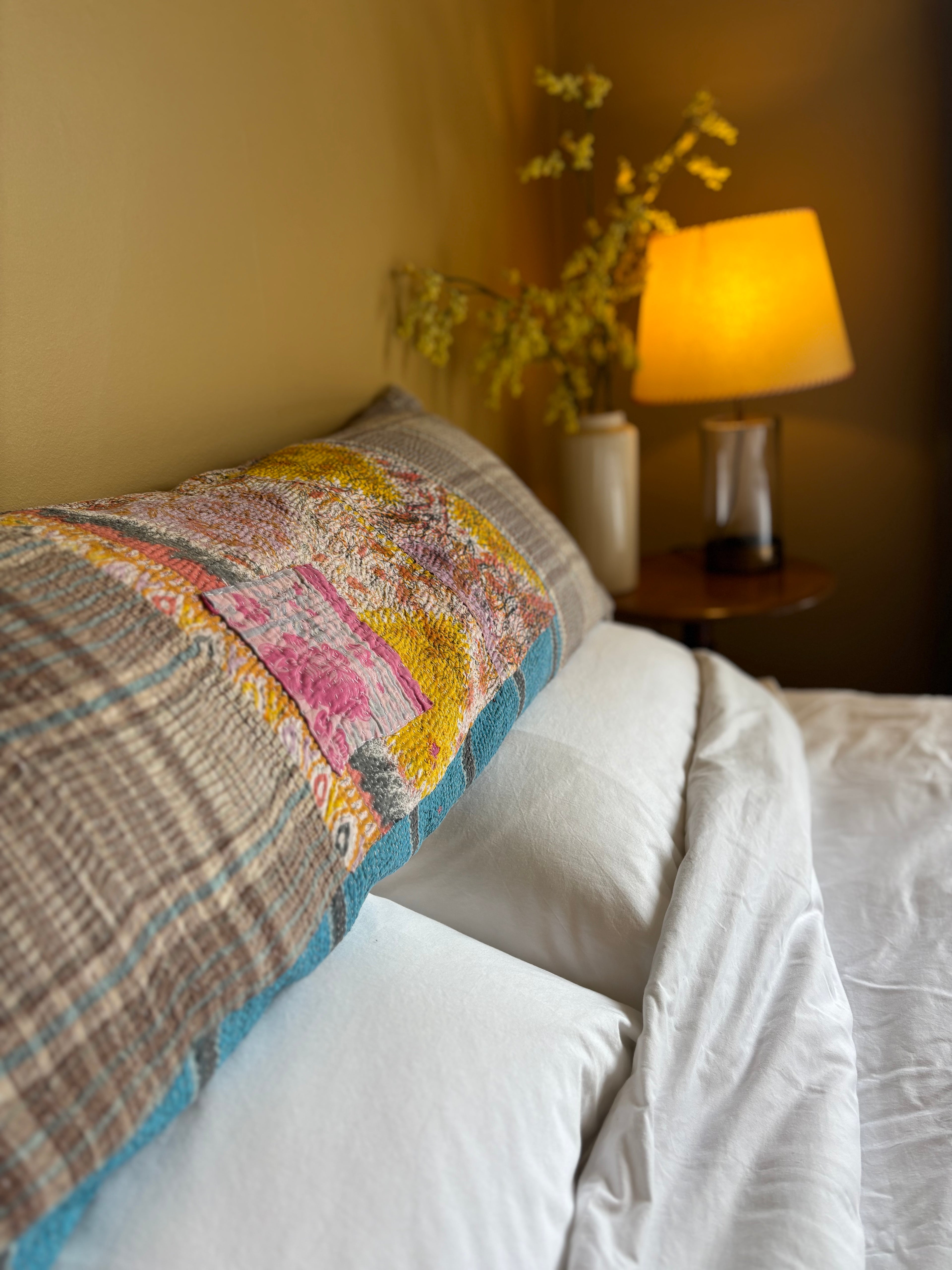Antique Kantha long bolster